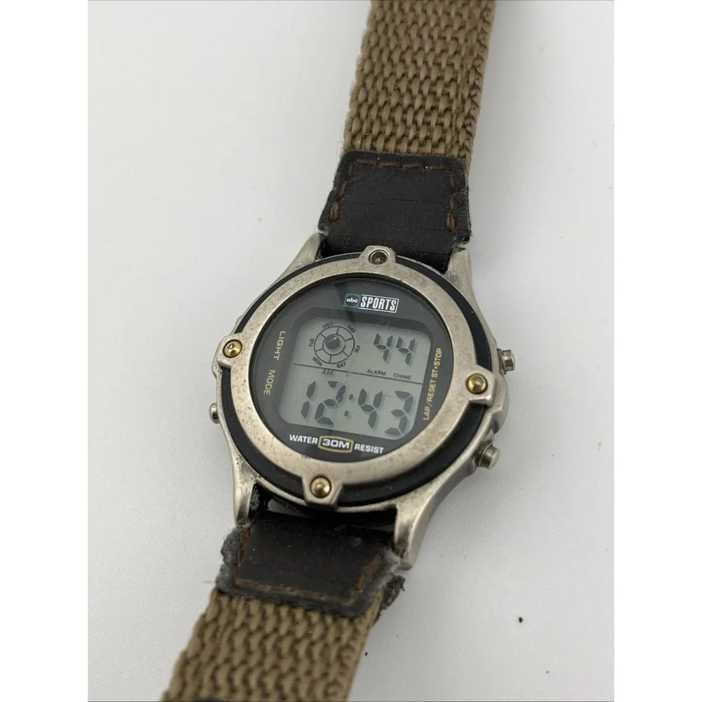 Vintage ABC Sports Watch Women 33mm Case Brown Nylon Band-‎ New Battery